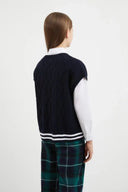 Vestă tricotată voluminoasă cu împletituri, albastră, pentru fată, Gulliver