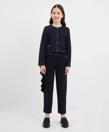 Pantaloni conici cu volane, albaștri, pentru fată, Gulliver