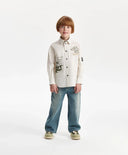 Cămașă pentru băiat cu mânecă lungă, siluetă dreaptă, gri cu print Gulliver