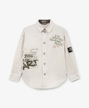 Cămașă pentru băiat cu mânecă lungă, siluetă dreaptă, gri cu print Gulliver