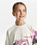 Bluză cu mânecă lungă pentru fată, model lejer, cu print asimetric, alb-lăptos Gulliver