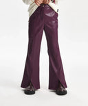 Pantaloni pentru fată din piele ecologică, evazați, bordo Gulliver