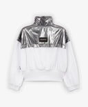 Hanorac cu fermoar pentru fată, din polar, cu borduri argintii, alb Gulliver