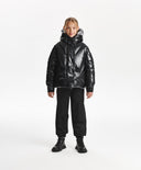 Geacă de iarnă pentru fată, matlasată, cu puf artificial, din material impermeabil lucios, neagră Gulliver