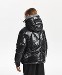 Geacă de iarnă pentru fată, matlasată, cu puf artificial, din material impermeabil lucios, neagră Gulliver