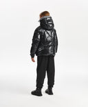 Geacă de iarnă pentru fată, matlasată, cu puf artificial, din material impermeabil lucios, neagră Gulliver