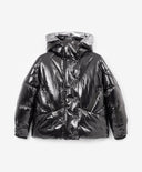 Geacă de iarnă pentru fată, matlasată, cu puf artificial, din material impermeabil lucios, neagră Gulliver