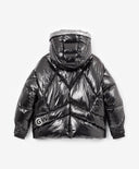 Geacă de iarnă pentru fată, matlasată, cu puf artificial, din material impermeabil lucios, neagră Gulliver