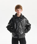 Geacă căptușită pentru băiat, din piele ecologică, neagră Gulliver