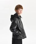 Geacă căptușită pentru băiat, din piele ecologică, neagră Gulliver