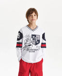 Bluză cu mânecă lungă pentru băiat, cu decolteu în V, albă Gulliver