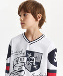 Bluză cu mânecă lungă pentru băiat, cu decolteu în V, albă Gulliver