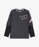 Bluză cu mânecă lungă pentru băiat, siluetă oversize, albastră cu dungi Gulliver