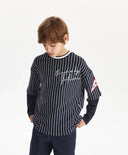 Bluză cu mânecă lungă pentru băiat, siluetă oversize, albastră cu dungi Gulliver