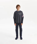 Bluză cu mânecă lungă pentru băiat, siluetă oversize, albastră cu dungi Gulliver