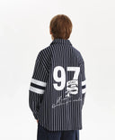 Cămașă tricotată pentru băiat, cu mânecă lungă, în dungi cu print, albastră Gulliver