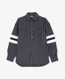 Cămașă tricotată pentru băiat, cu mânecă lungă, în dungi cu print, albastră Gulliver