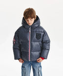 Geacă de tranziție pentru băiat, din material impermeabil, cu dungi verticale, albastră Gulliver