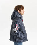 Geacă de tranziție pentru băiat, din material impermeabil, cu dungi verticale, albastră Gulliver