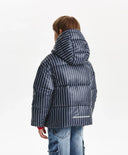 Geacă de tranziție pentru băiat, din material impermeabil, cu dungi verticale, albastră Gulliver