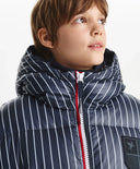 Geacă de tranziție pentru băiat, din material impermeabil, cu dungi verticale, albastră Gulliver