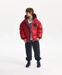 Geacă de iarnă pentru băiat, cu glugă, cu puf natural, roșie Gulliver