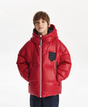 Geacă de iarnă pentru băiat, cu glugă, cu puf natural, roșie Gulliver