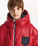 Geacă de iarnă pentru băiat, cu glugă, cu puf natural, roșie Gulliver