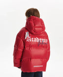 Geacă de iarnă pentru băiat, cu glugă, cu puf natural, roșie Gulliver