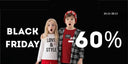 Black Friday банер с две деца и надпис до –60% намаление, период 24.11–30.11.